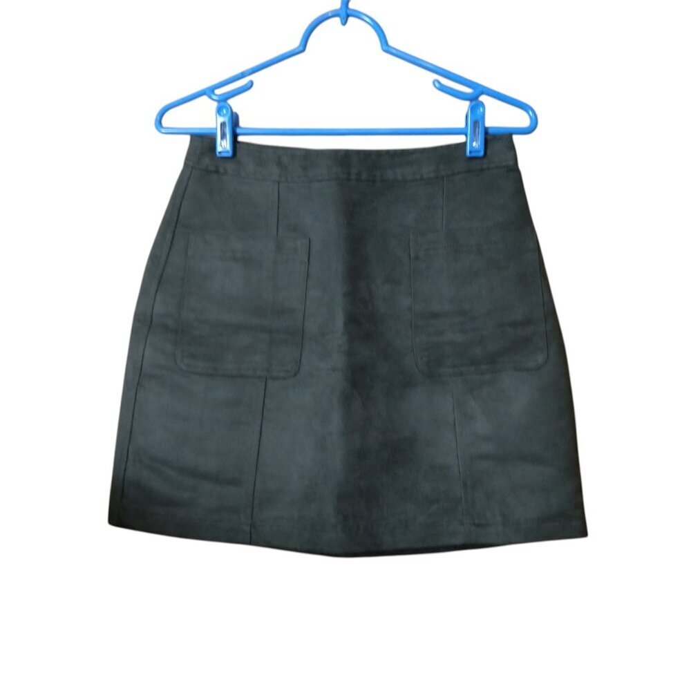 Old Navy Faux Suede Green Zip Back Mini Skirt A-Line Pockets Size 2